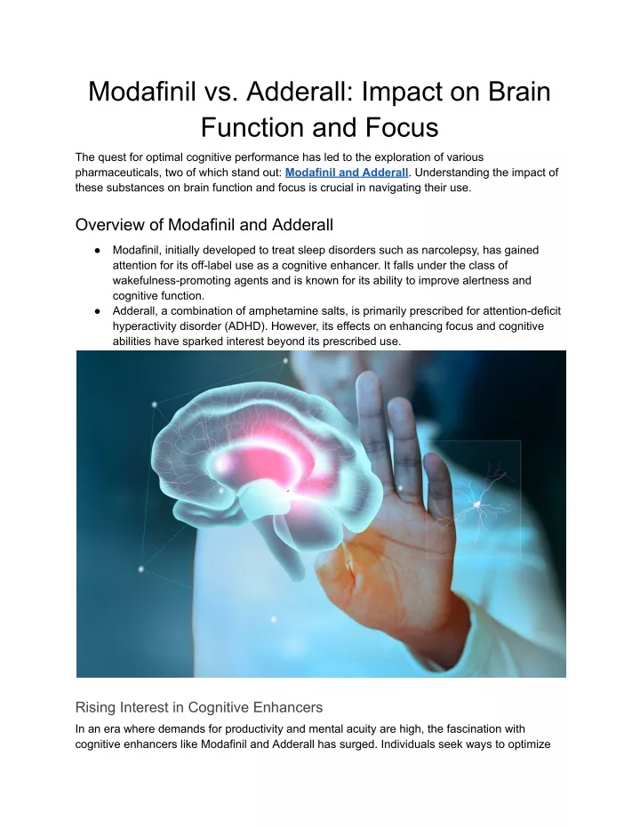 modafinil vs adderall impact on brain function