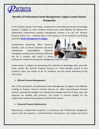Benefits of Professional Condo Management Calgary Condo Owners' Perspective