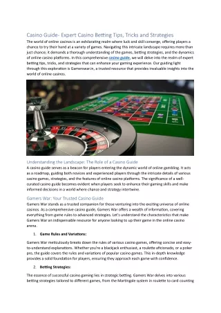 Casino Guide- Expert Casino Betting Tips, Tricks and Strategies