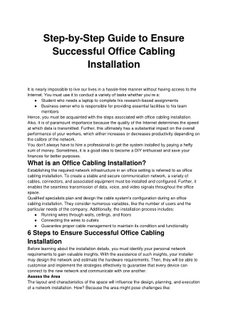 Step-by-Step Guide to Ensure Successful Office Cabling Installation
