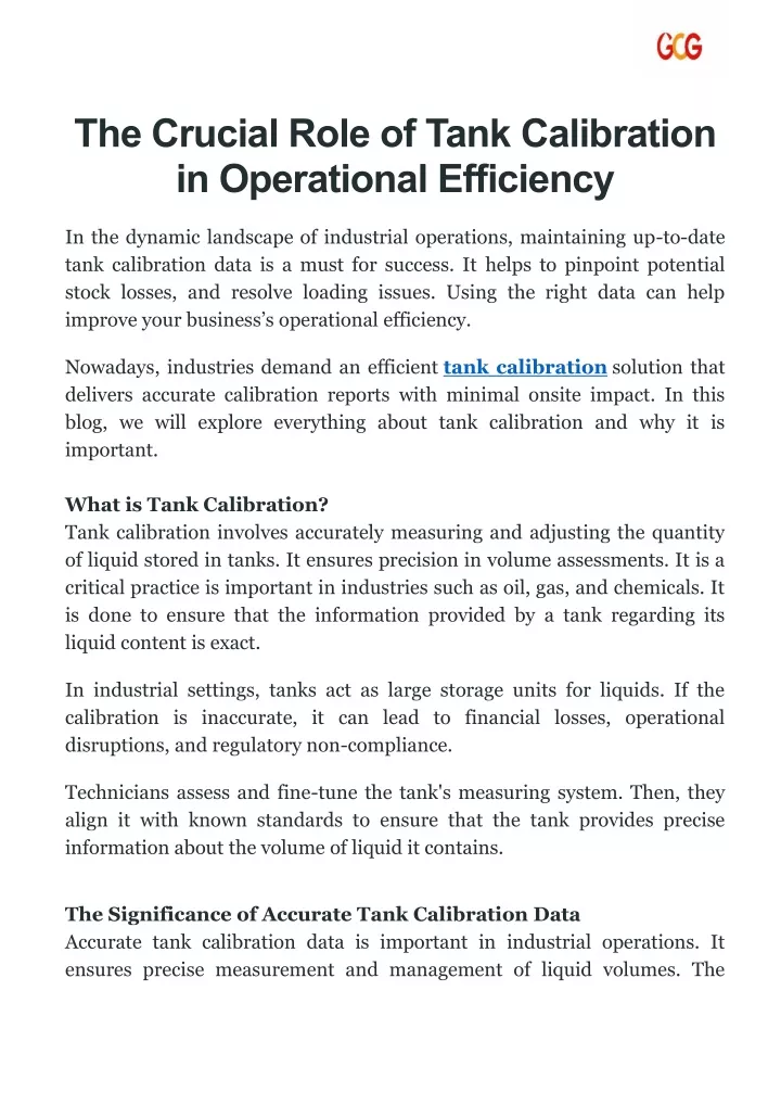 the crucial role of tank calibration