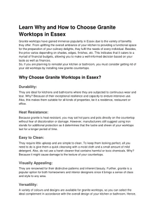 learn why and how to choose granite worktops