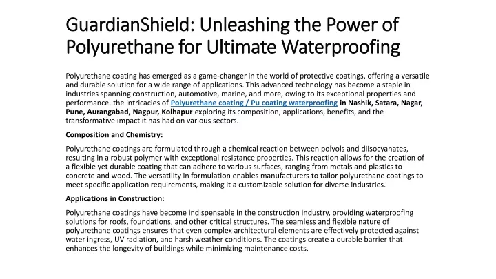 guardianshield unleashing the power of polyurethane for ultimate waterproofing