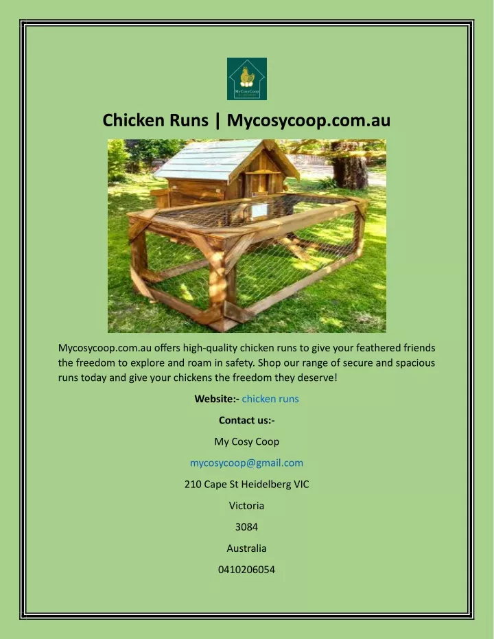 chicken runs mycosycoop com au