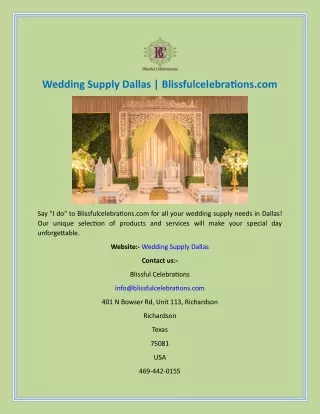 Wedding Supply Dallas  Blissfulcelebrations