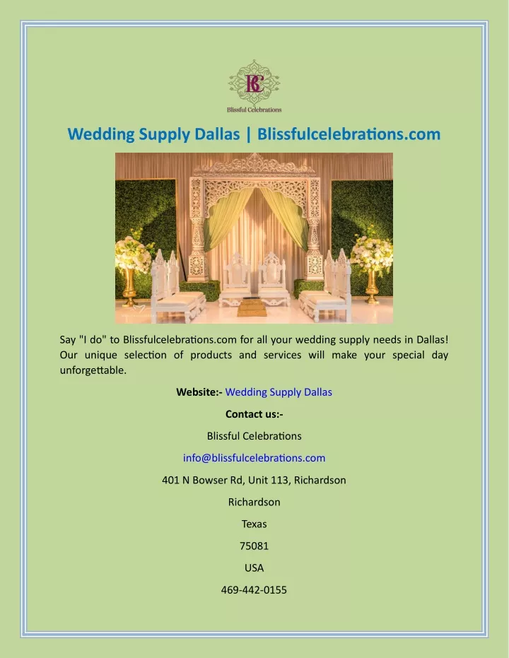 wedding supply dallas blissfulcelebrations com