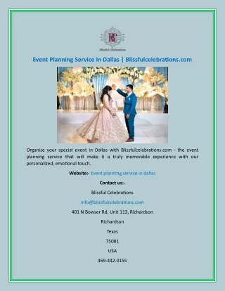Event Planning Service In Dallas  Blissfulcelebrations