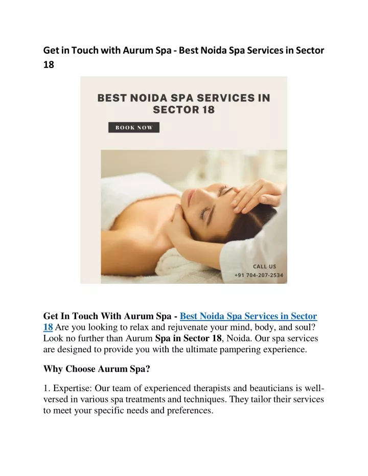 get in touch with aurum spa best noida