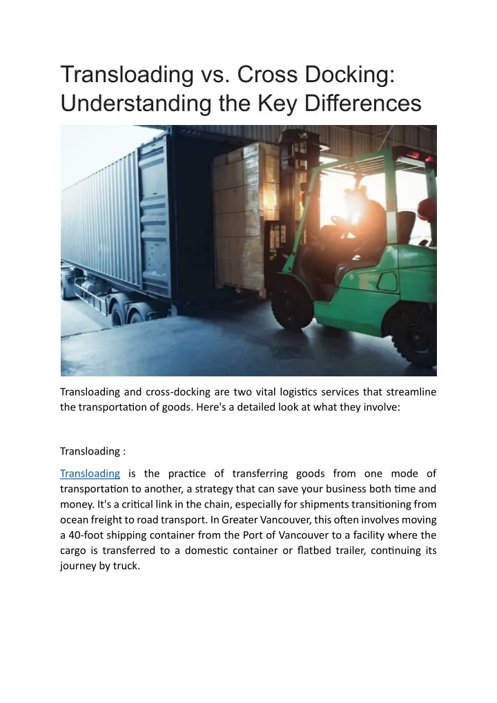 transloading vs cross docking understanding