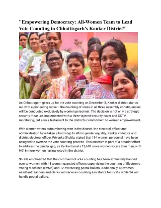 _Empowering Democracy_ All-Women Team to Lead Vote Counting in Chhattisgarh's Kanker District”