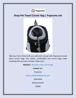 Shop Pet Travel Carrier Bag  Pupsome.net