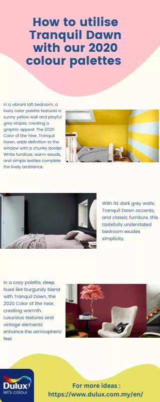 How to use our 2020 colour palettes with Tranquil Dawn in your home.