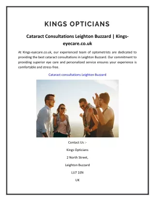 Cataract Consultations Leighton Buzzard  Kings-eyecare.co.uk