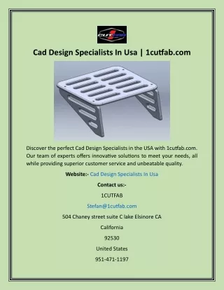 Cad Design Specialists In Usa  1cutfab