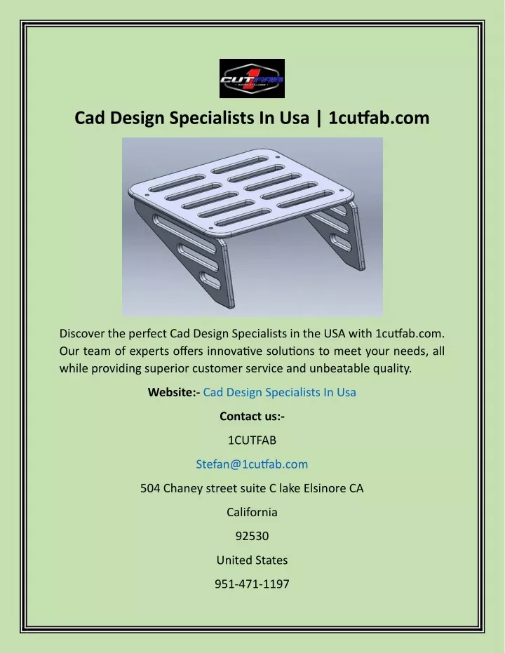 cad design specialists in usa 1cutfab com