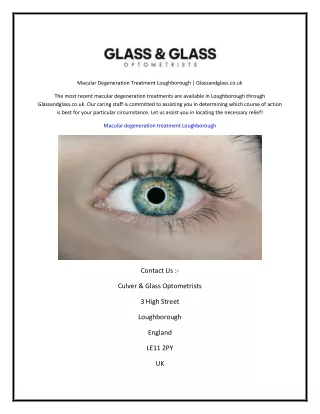 Macular Degeneration Treatment Loughborough  Glassandglass.co.uk