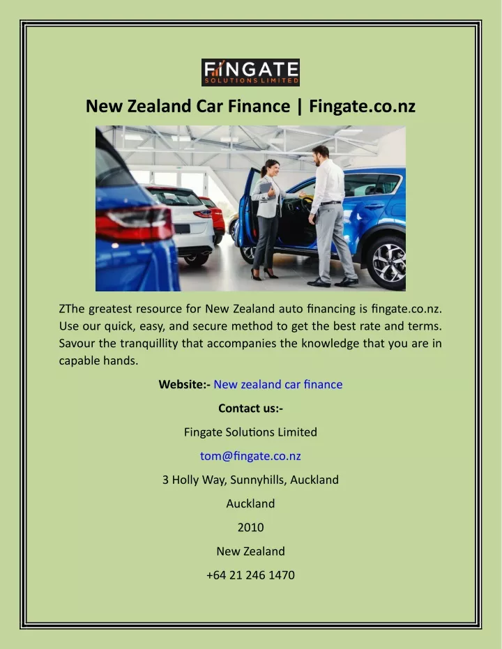 new zealand car finance fingate co nz
