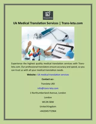 Uk Medical Translation Services  Trans-leta