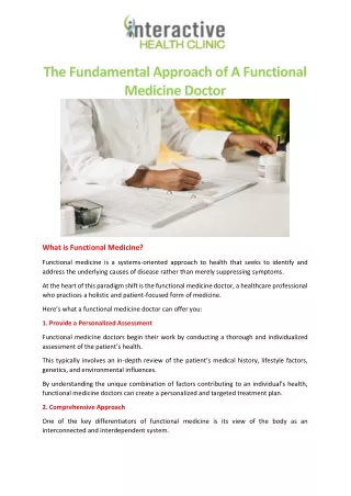 The Fundamental Approach of A Functional Medicine Doctor
