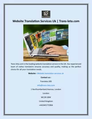 Website Translation Services Uk  Trans-leta