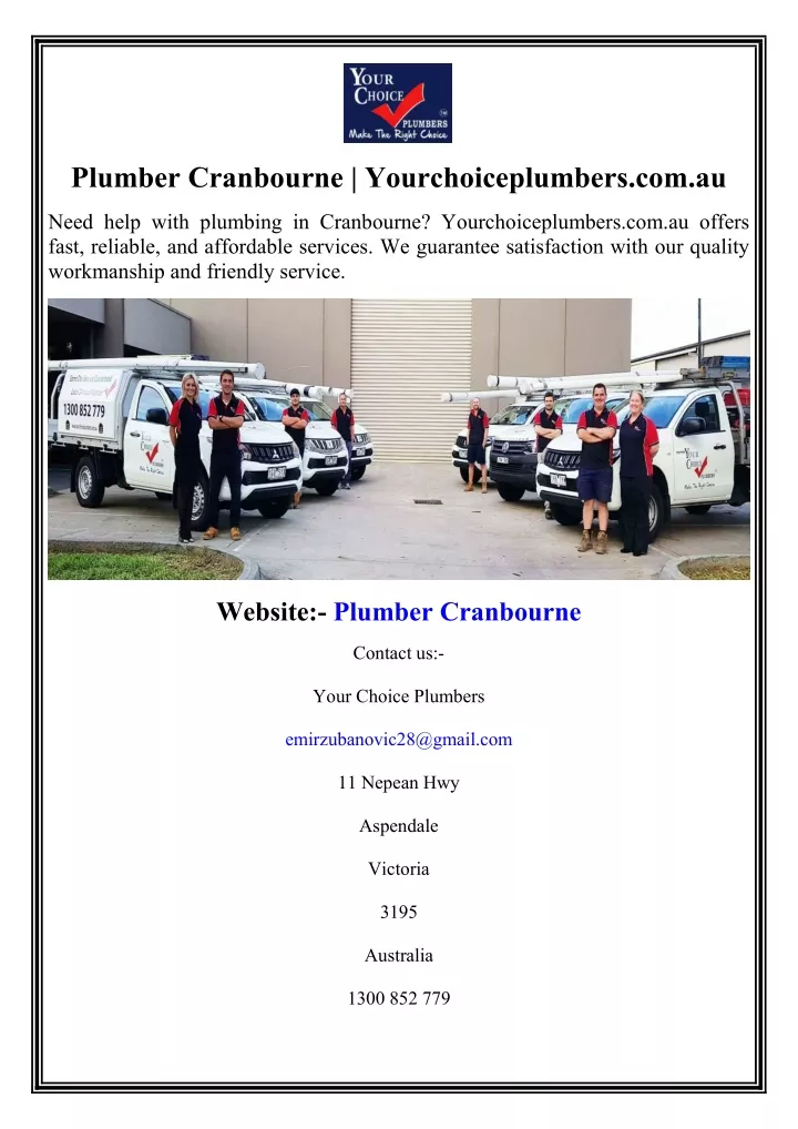plumber cranbourne yourchoiceplumbers com au