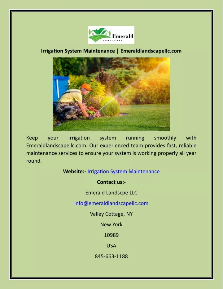 irrigation system maintenance emeraldlandscapellc