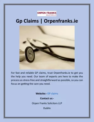 Gp Claims  Orpenfranks.ie
