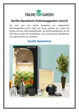 Gorilla Kweektent Onlinetopgarden