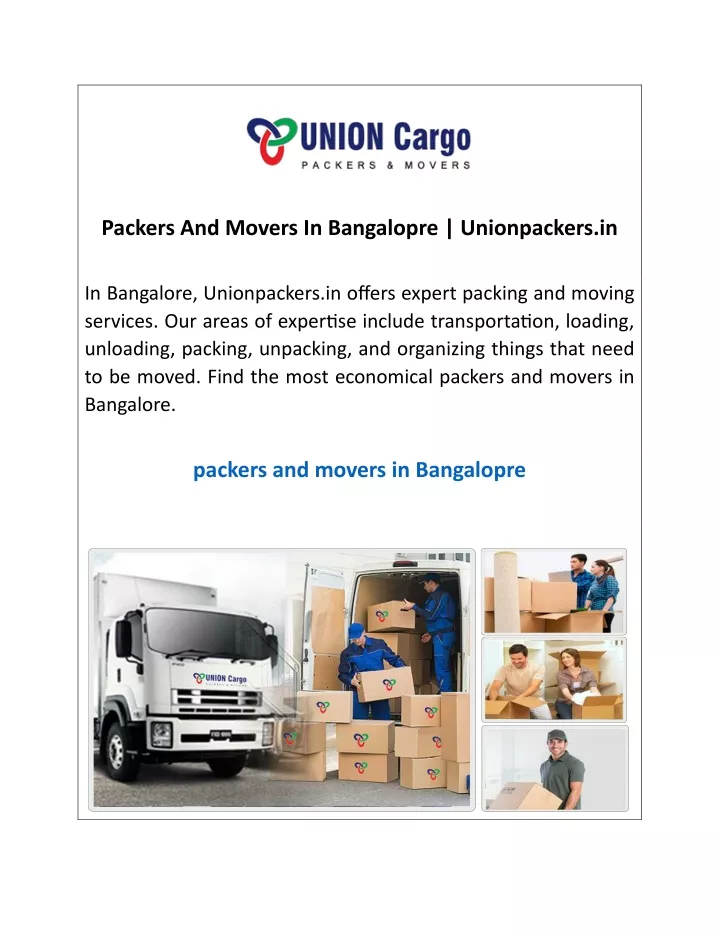 packers and movers in bangalopre unionpackers in