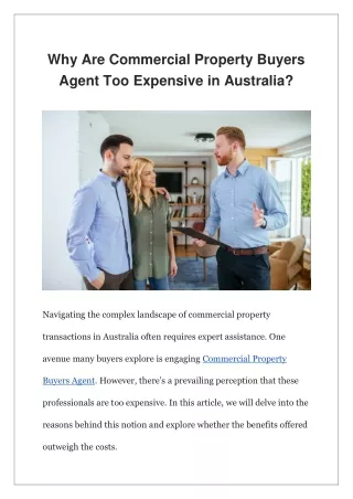 Why Are Commercial Property Buyers Agent Too Expensive in Australia?