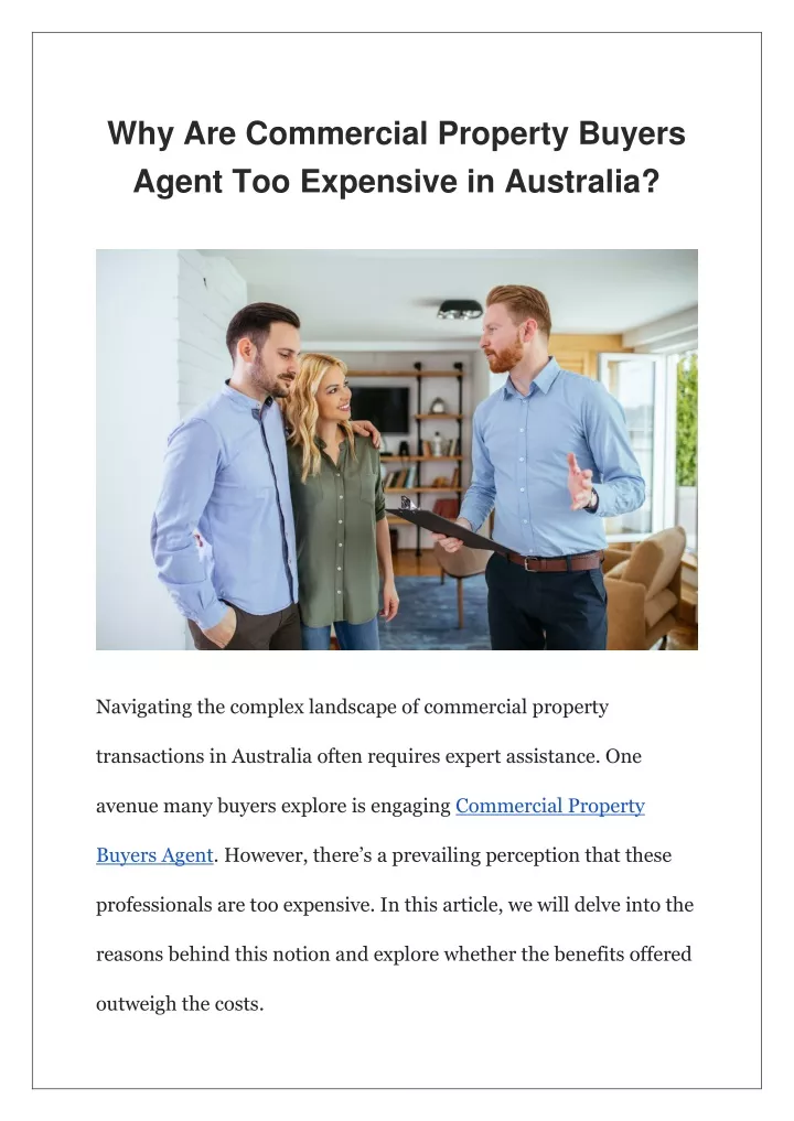 why are commercial property buyers agent