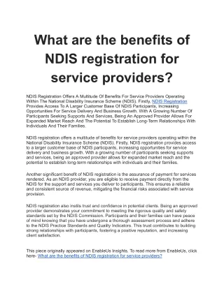 What are the benefits of NDIS registration for service providers