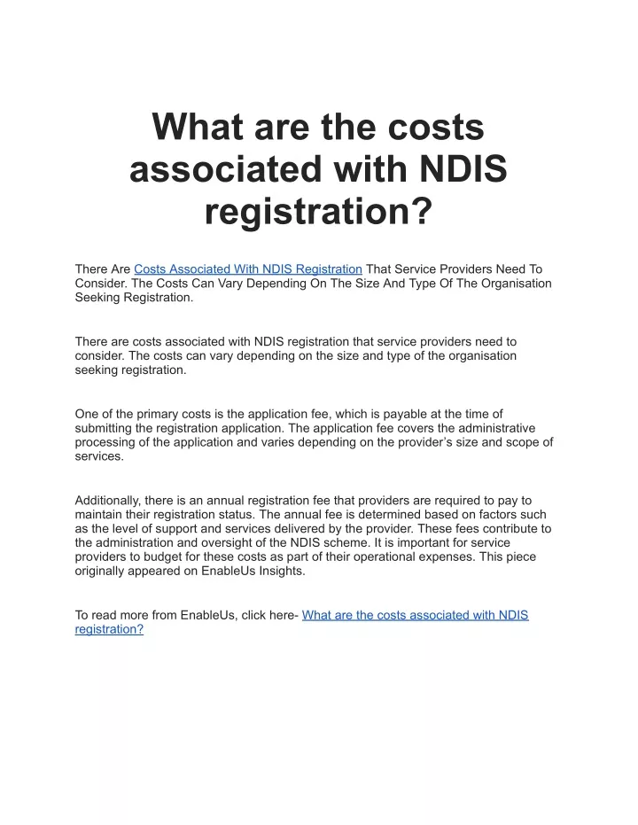 what are the costs associated with ndis