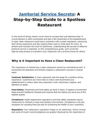 Janitorial Service Secrets_ A Step-by-Step Guide to a Spotless Restaurant