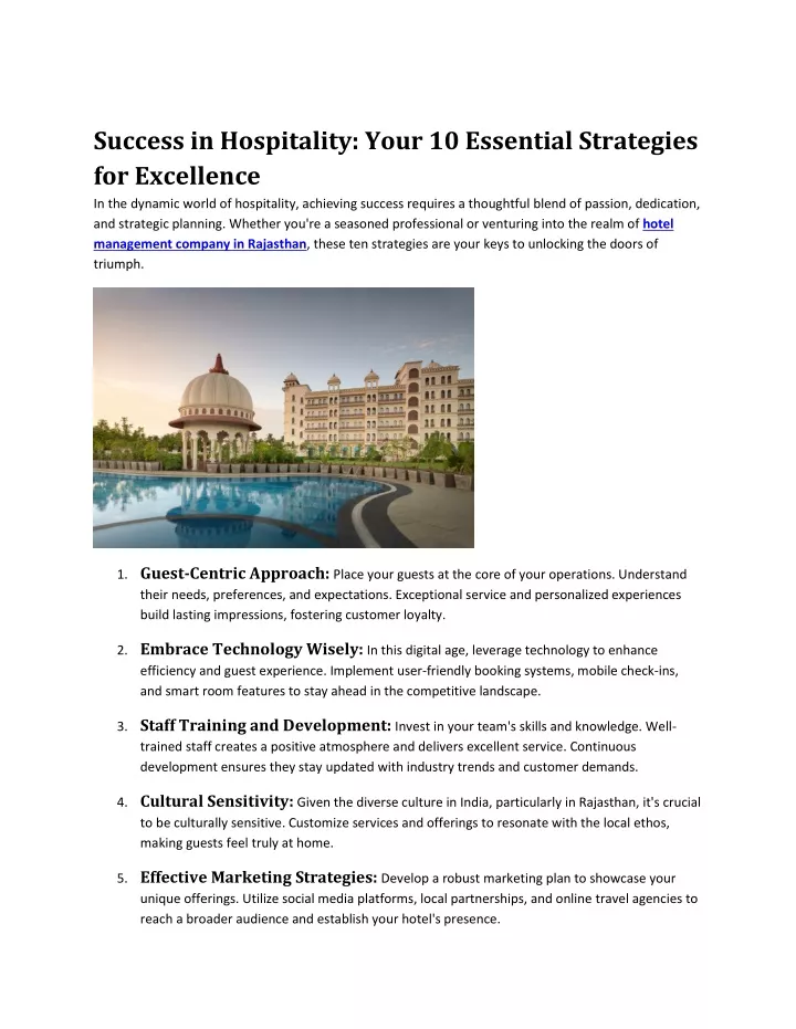 success in hospitality your 10 essential