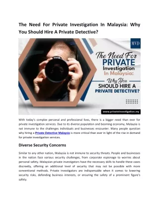 The Need For Private Investigation In Malaysia Why You Should Hire A Private Detective