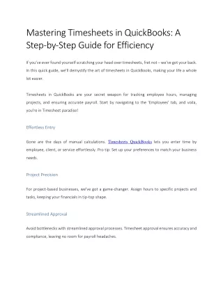 Mastering Timesheets in QuickBooks A Step-by-Step Guide for Efficiency
