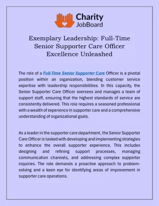 Exemplary Leadership Full-Time Senior Supporter Care Officer Excellence Unleashed