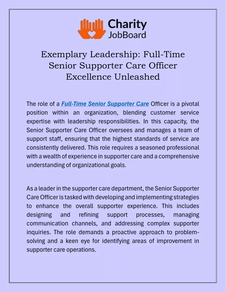 exemplary leadership full time senior supporter