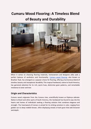 Cumaru Wood Flooring: A Timeless Blend of Beauty and Durability