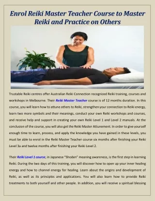 Enrol Reiki Master Teacher Course to Master Reiki and Practice on Others