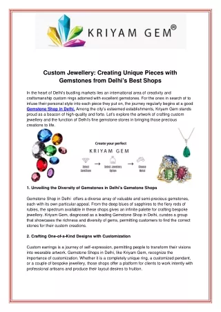 Custom Jewellery Creating Unique Pieces with Gemstones from Delhis Best Shops