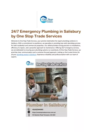 Emergency Plumbing in Salisbury by One Stop Trade Services