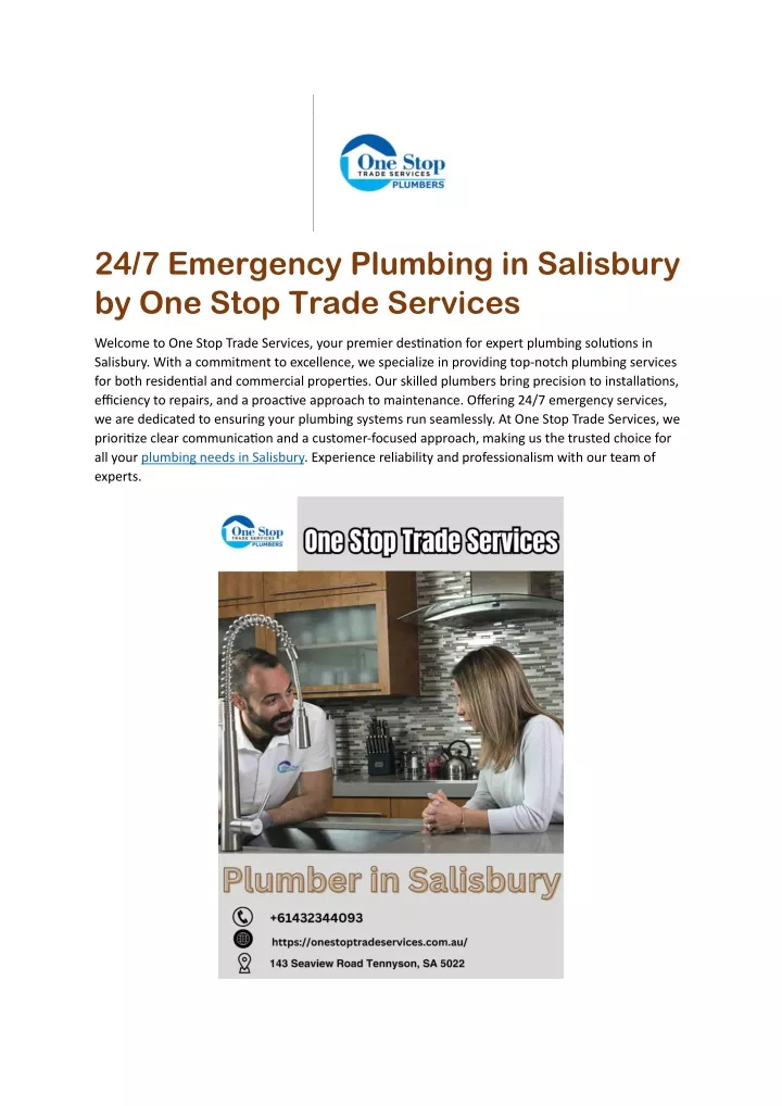 24 7 emergency plumbing in salisbury by one stop