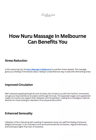 How Nuru Massage In Melbourne Can Benefits You