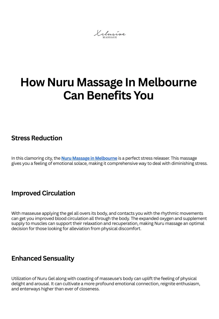 how nuru massage in melbourne can benefits you