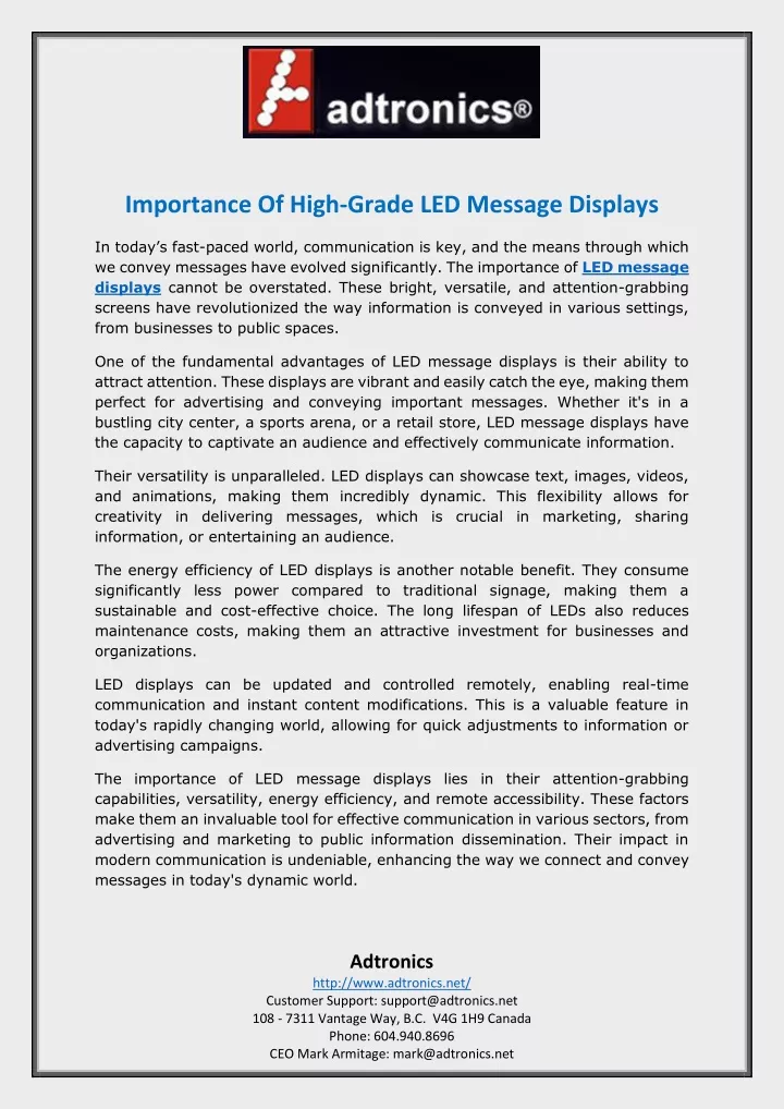 importance of high grade led message displays