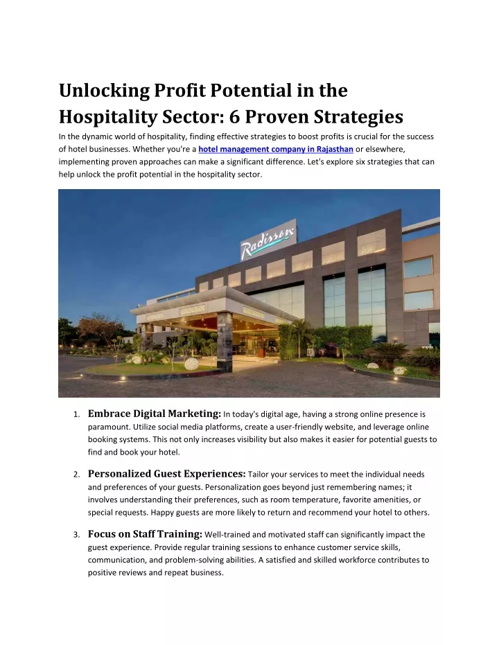 unlocking profit potential in the hospitality