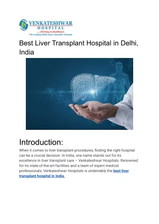 Best Liver Transplant Hospital in Delhi, India