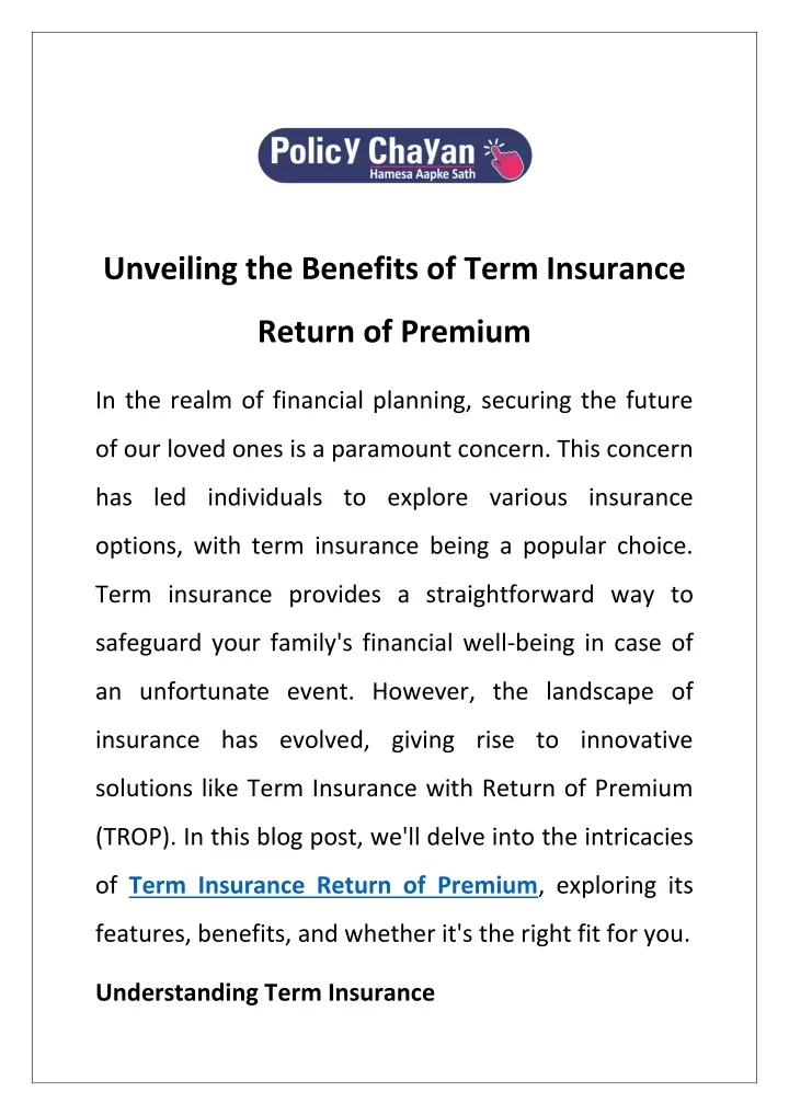 unveiling the benefits of term insurance